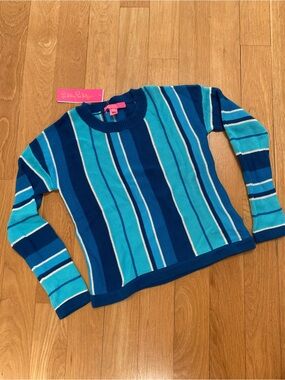 Lilly Pulitzer Striped Blue Teal Knit Cotton Sweater